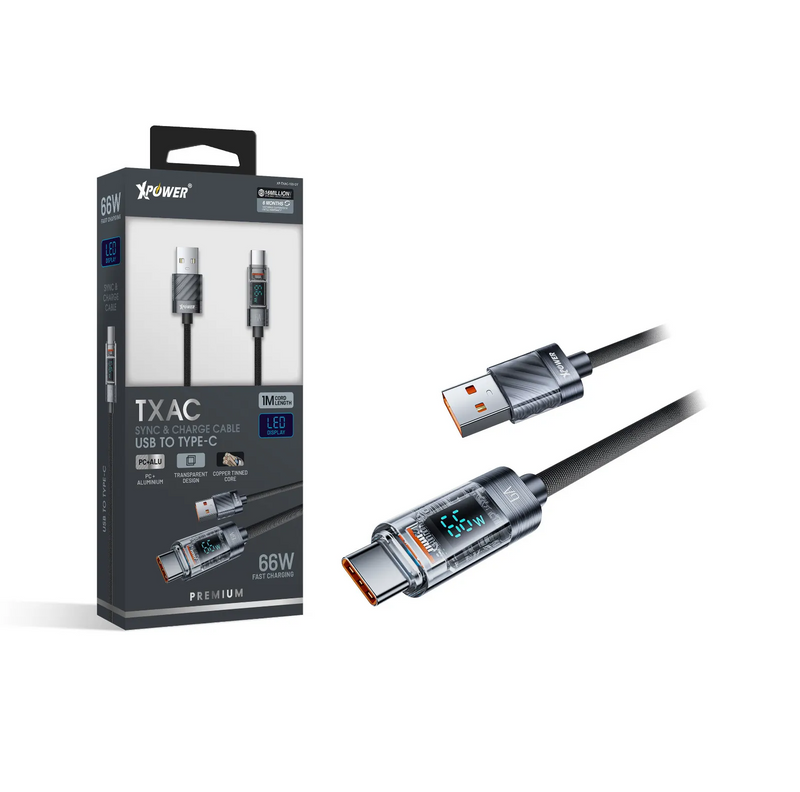 XPower 66W Premium USB-A to Type-C 1m Cable TXAC - Black
