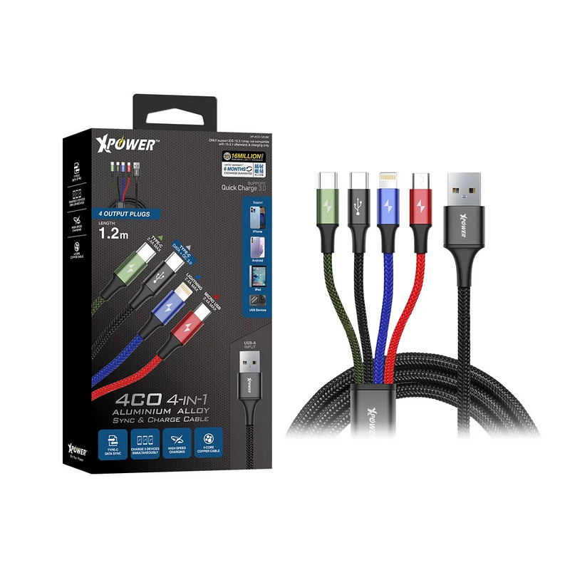 XPower 9V 4in1 Aluminium Alloy Sync & Charge Cable 4CO