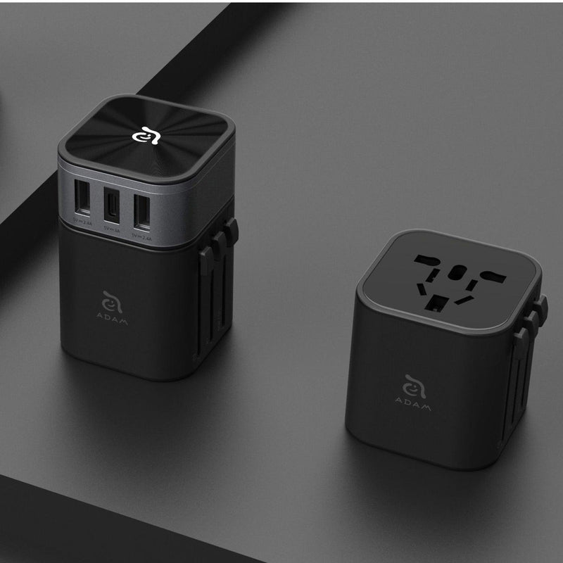 ADAM elements OMNIA T3 Universal Travel Adapter With USB-C And USB-A Charging Ports - Black - Oribags