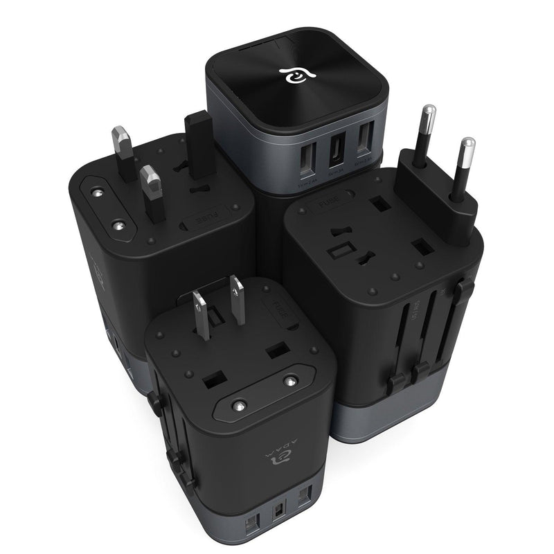 ADAM elements OMNIA T3 Universal Travel Adapter With USB-C And USB-A Charging Ports - Black - Oribags