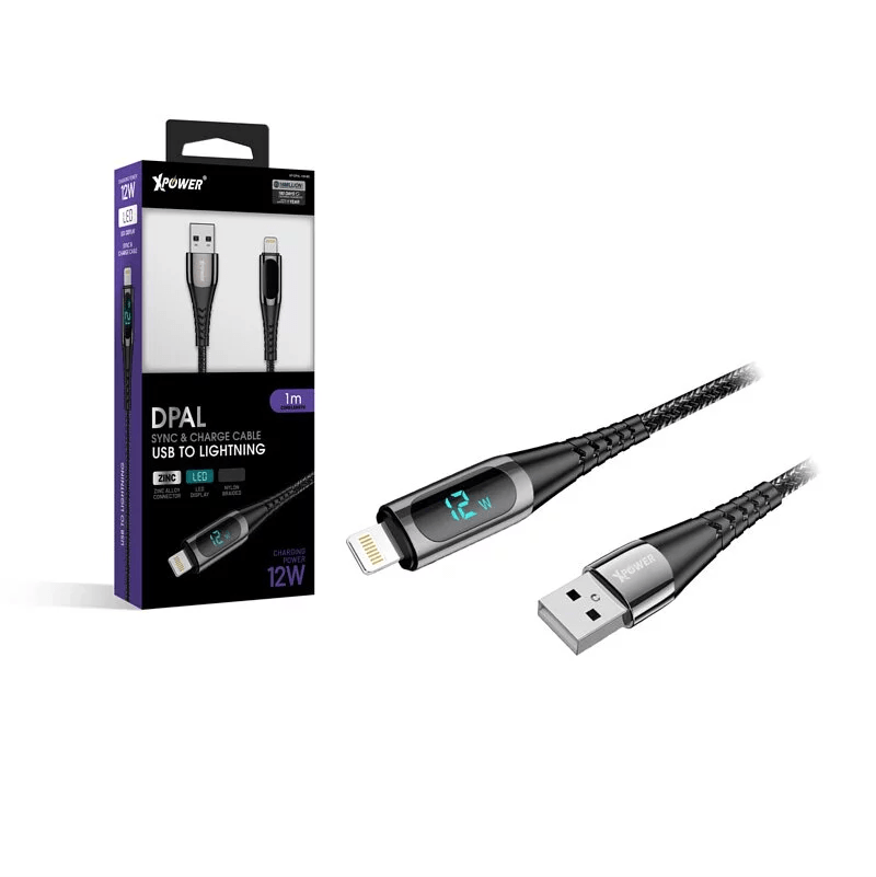 XPower 3A Zine Alloy USB-A to Lightning LED Display 1M Cable DPAL - Oribags