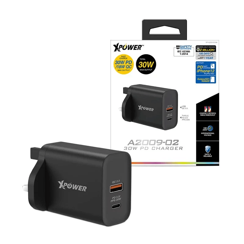 XPower A2009-02 30W PD Charger - Black - Oribags