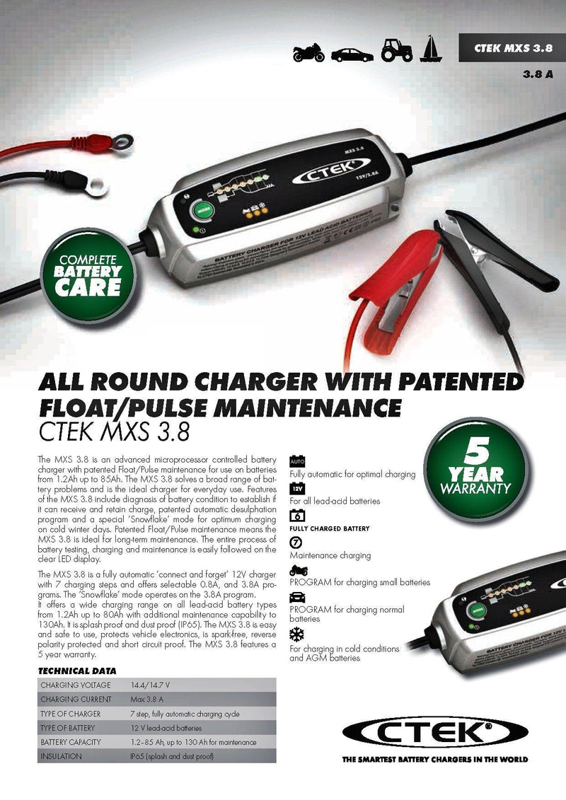 Ctek MXS 3.8 UK 12V Battery Charger - Oribags.com