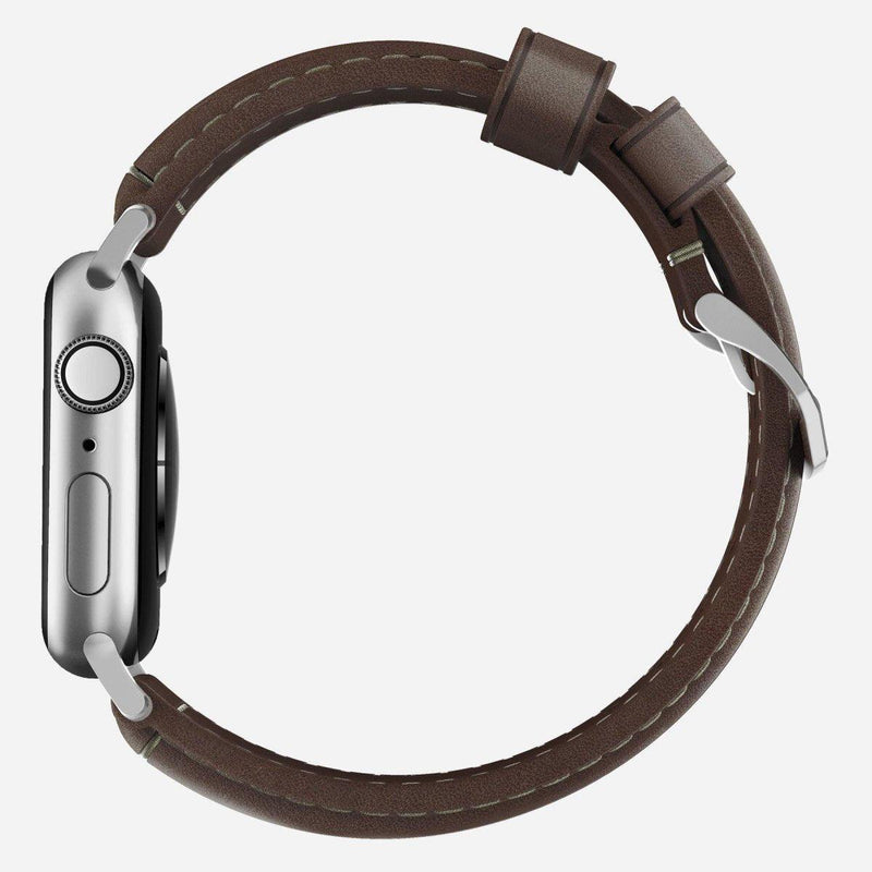 Nomad Classic Strap for All Apple Watch Series ( 44mm / 42 mm) - Brown Strap + Silver Hardware - Oribags.com