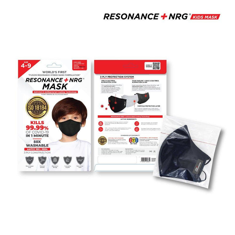 Resonance +NRG Washable 3-Ply Mask 2 Sizes - Black - Oribags.com