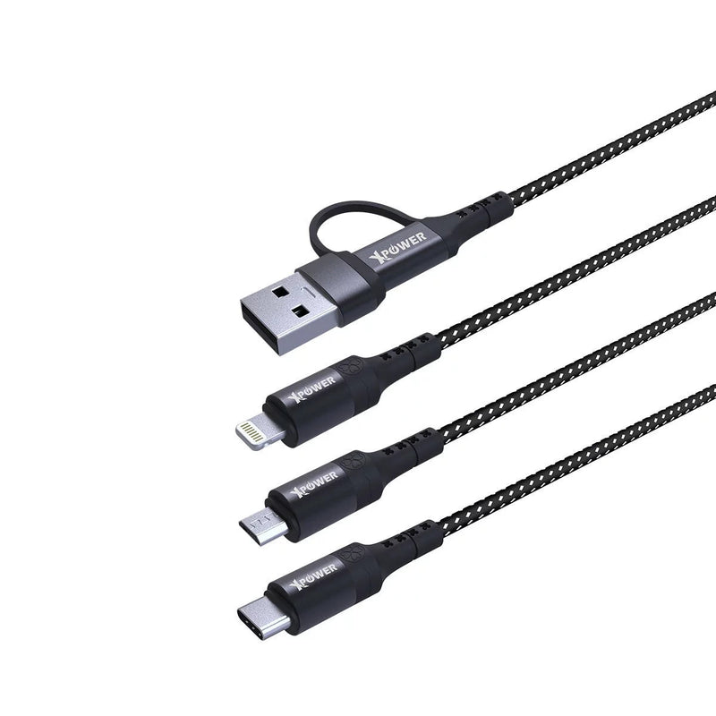 XPower 60W 2 In 3 Out Nylon 1M Cable ACX3 - Black - Oribags.com