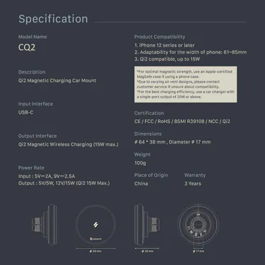 ADAM elements CQ2 | Qi2 Magnetic Charging Car Mount