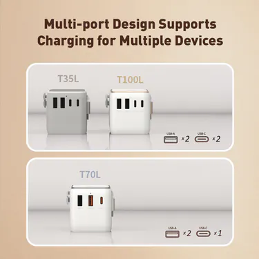 ADAM elements T35L | 35W Universal Travel Adapter w/ Built-In USB-C Cable