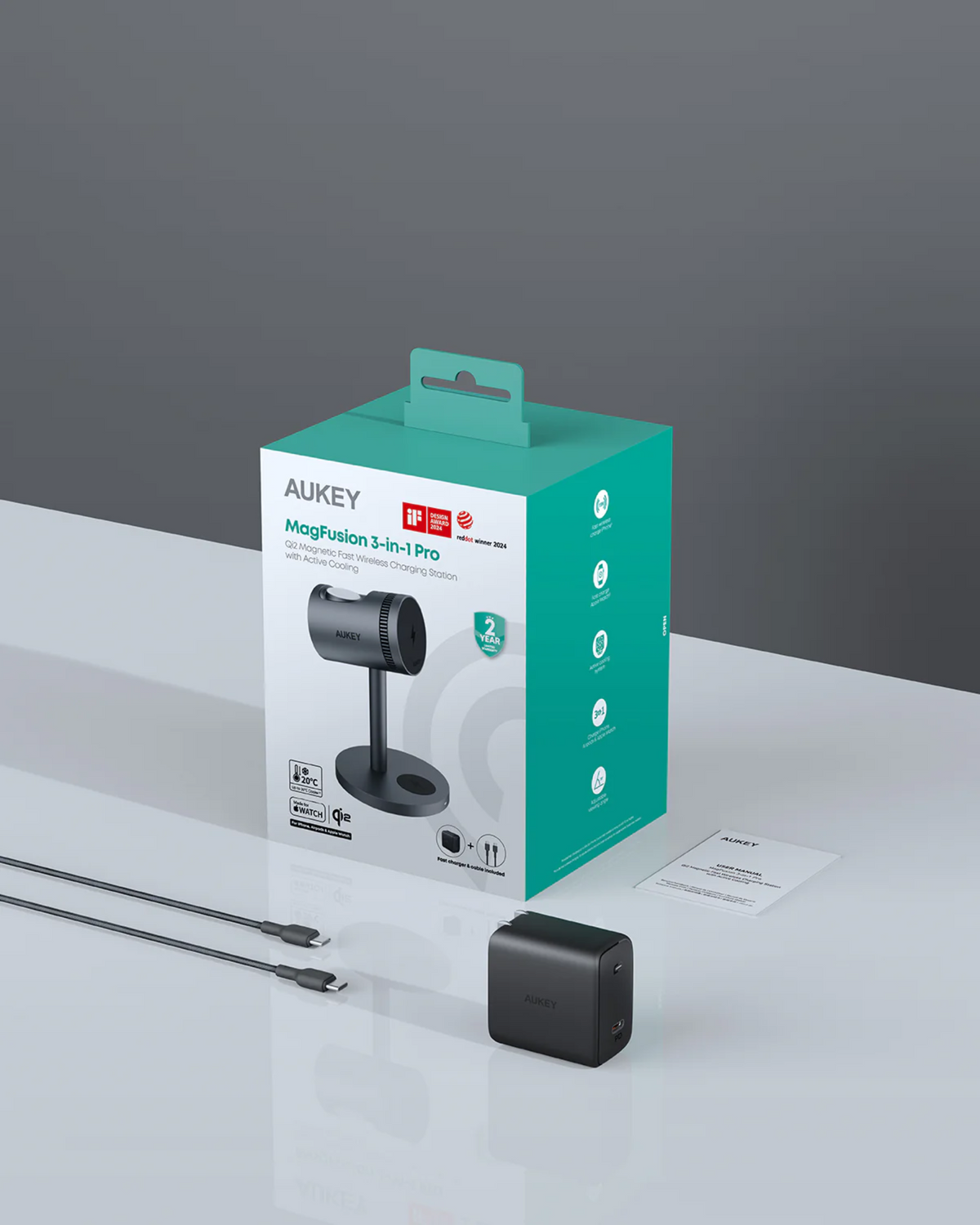 Aukey LC-MC311A MagFusion 3-in-1 Pro Qi2 Magnetic Fast Aukey LC-MC311A MagFusion 3-in-1 Pro Qi2 Magnetic Fast