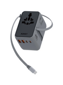 Aukey PA-TA13 45W Globe Reel 4-Port GaN Universal Fast Charging Travel Adapter w Retractable Type C Cable
