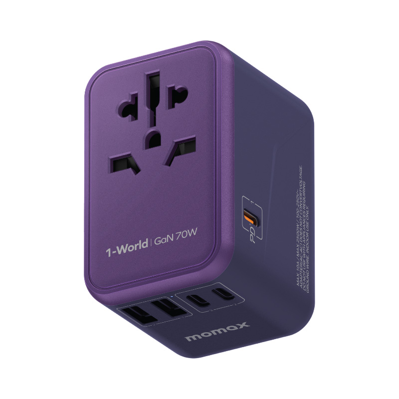 Momax 1-World | GaN Charger 5-Ports PD70W + AC Travel Adapter