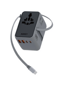 Aukey PA-TA12 35W Globe Reel 4-Port GaN Universal Fast Charging Travel Adapter w Retractable Type C Cable