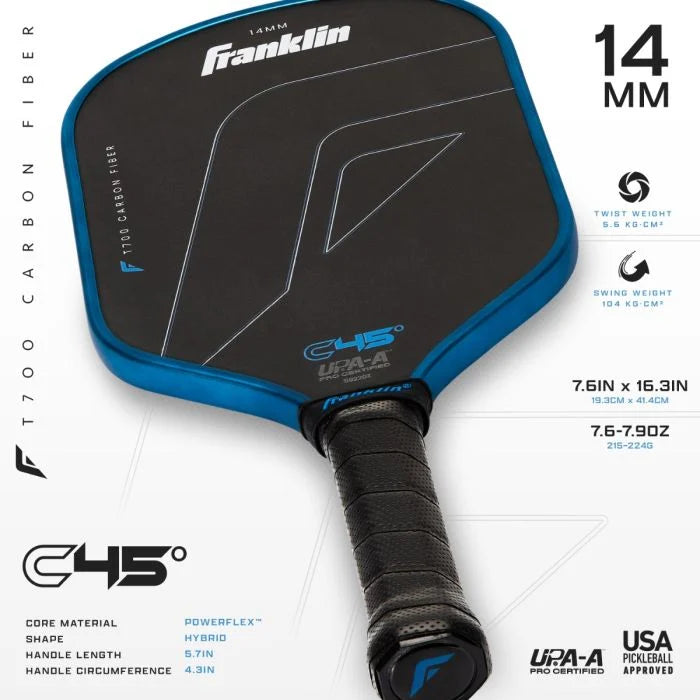 Franklin C45 Carbon Fibre 14mm Hybrid Pickleball Paddle - Blue