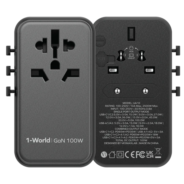 Momax 1-World | Universal 4-Port Travel GaN Charger 100W - Black