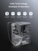 Aukey PA-TA13 45W Globe Reel 4-Port GaN Universal Fast Charging Travel Adapter w Retractable Type C Cable