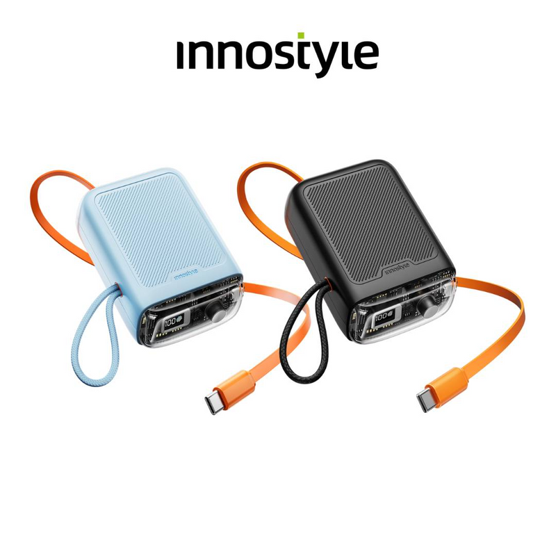 Innostyle TransiMini FlexCharge Retractable 30W 10000mAh 60cm USB-C Power Bank with Cable