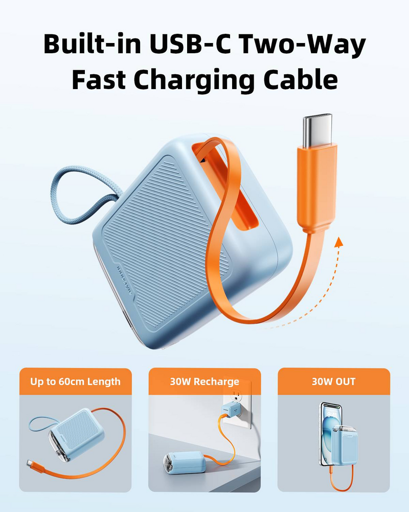 Innostyle TransiMini FlexCharge Retractable 30W 10000mAh 60cm USB-C Power Bank with Cable
