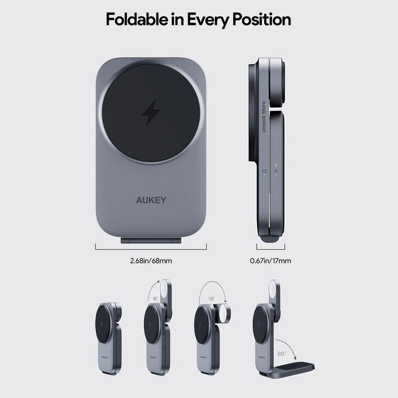Aukey LC-MC312 MagFusion Z Qi2 MFW 3-in-1 15W Foldable Magnetic Fast Wireless Charging Station