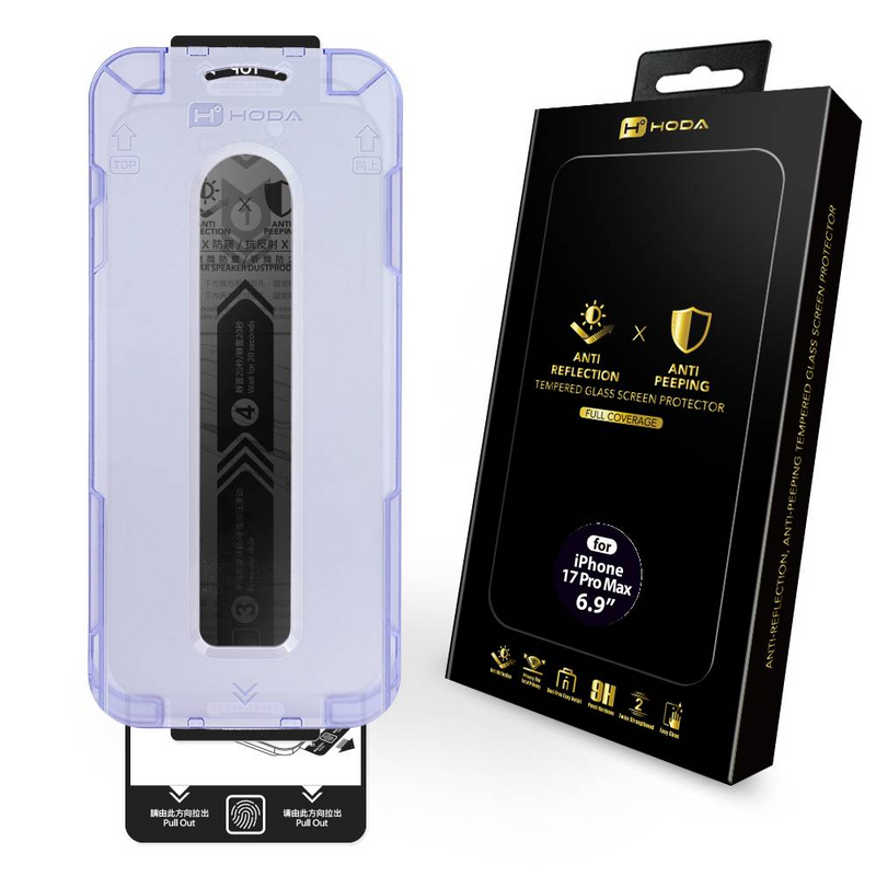 Hoda Anti-Peeper (Privacy) with Anti-Reflection Full Coverage Screen Protector (Dual Function) for iPhone 17 Series with Dust-Free Helper Lite