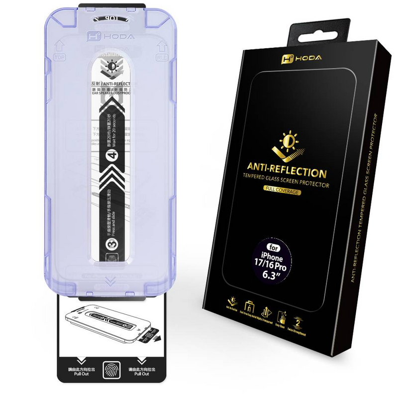 Hoda (Flagship) Anti-Reflection Full Coverage Screen Protector for iPhone 17 Series with Dust-Free Helper Lite