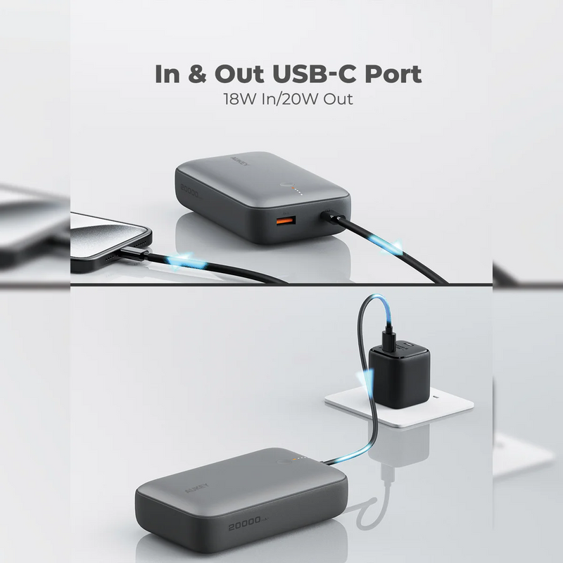 Aukey PB-Y57 22.5W USB C PD & USB QC3.0 20000mAH Mini Power Bank