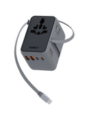 Aukey PA-TA14 70W Globe Reel 4-Port GaN Universal Fast Charging Travel Adapter w Retractable Type C Cable