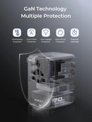 Aukey PA-TA14 70W Globe Reel 4-Port GaN Universal Fast Charging Travel Adapter w Retractable Type C Cable