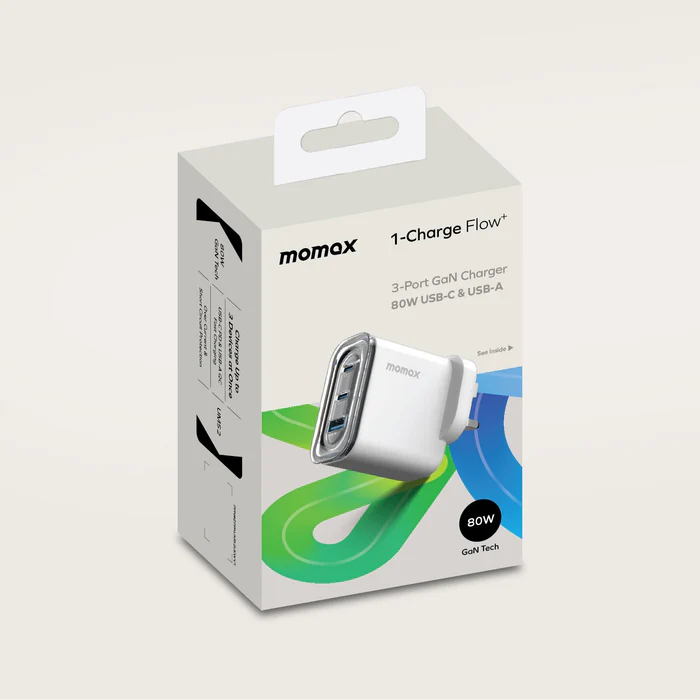 Momax 1-Charger Flow+ | PD 80W GaN Wall Charger (3 Ports)