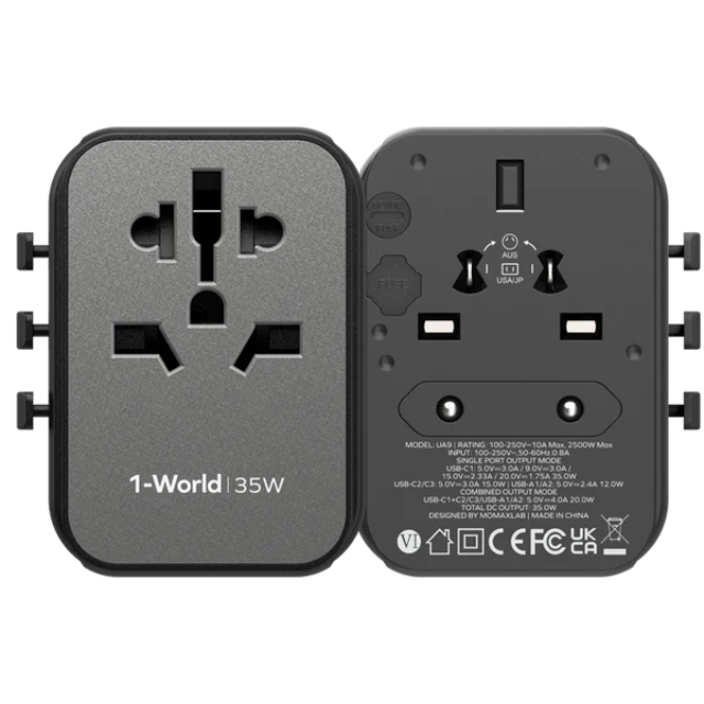 Momax 1-World | 5-Port Travel Charger 35W + AC Travel Adapter
