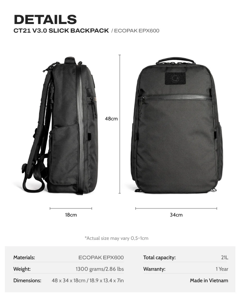 Ctactical CT21 V3.0 Backpack Slick - ECOPAK EPX600 WBP