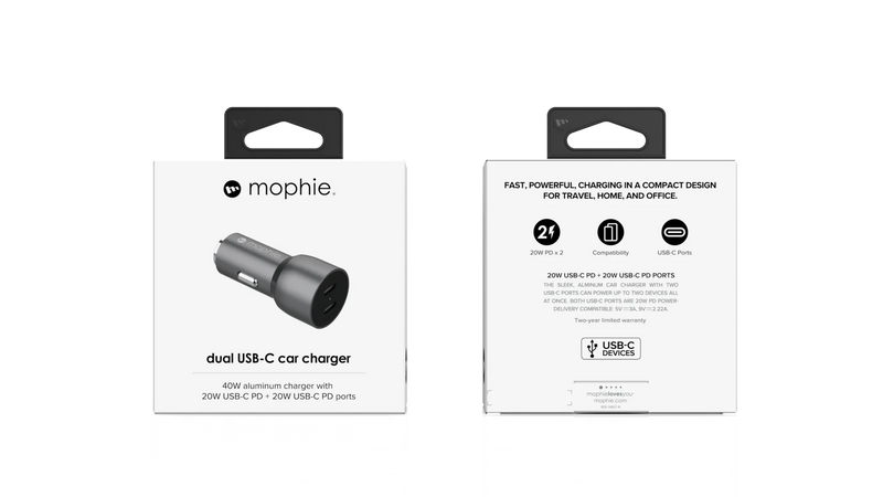 Mophie Car Charger Dual USB-C 40W - Space Grey