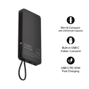 Momax 1-Power X1 | Battery Pack 20000mAh with Built-in USB-C Cable - Black