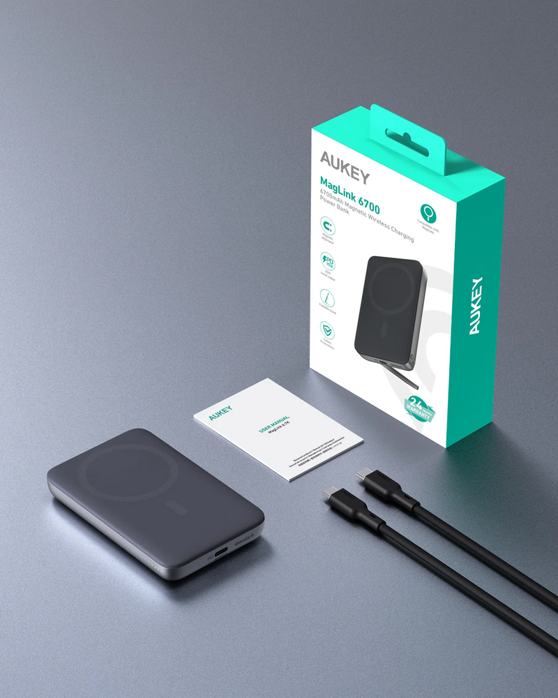 Aukey PB-MS05 MagFusion 6700mAh Qi2 Magnetic Wireless Charging Power Bank