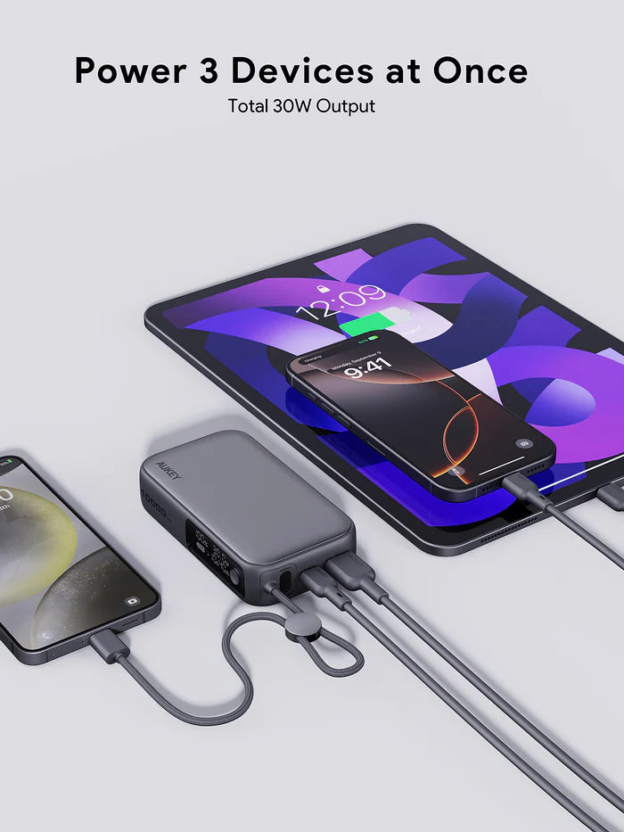 Aukey PB-Y47 Spark Sling 10000 Compact Fast Charging Power Bank with Built-in USB-C Cable