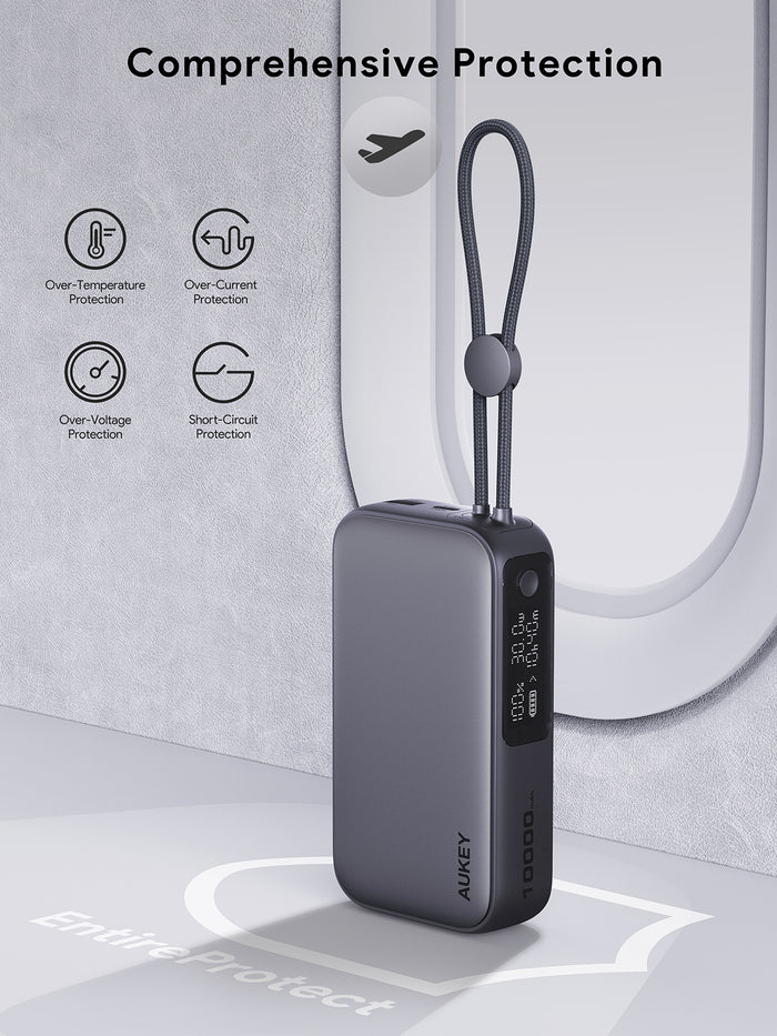 Aukey PB-Y47 Spark Sling 10000 Compact Fast Charging Power Bank with Built-in USB-C Cable