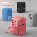 Momax 1-World+ | GaN Charger With Built-in USB-C Cable 70W + AC Travel Adapter