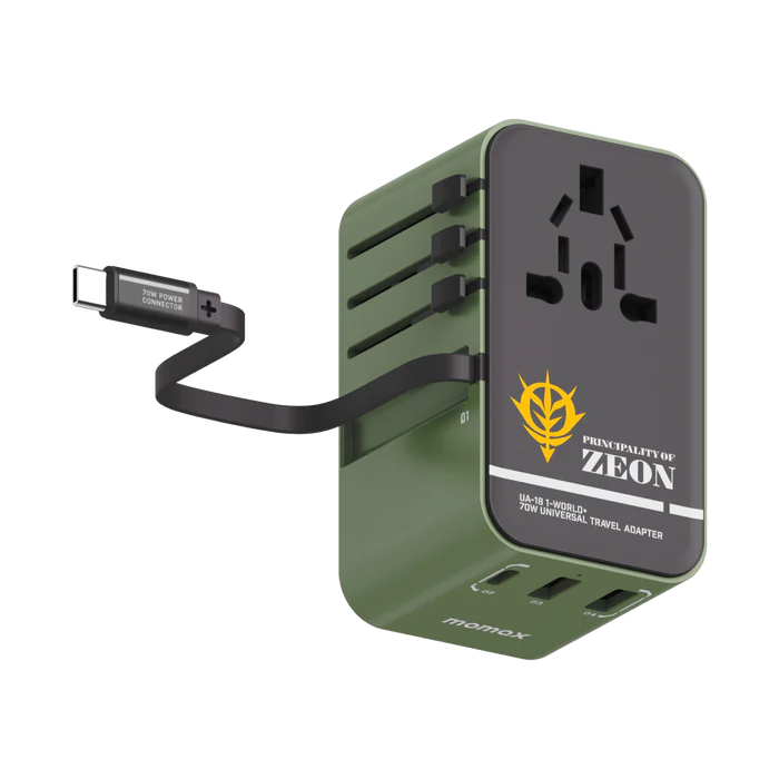 Momax x Gundam 1-World+ | 3-Port Travel GaN Charger With Built-in USB-C Cable 70W - Limited Edition