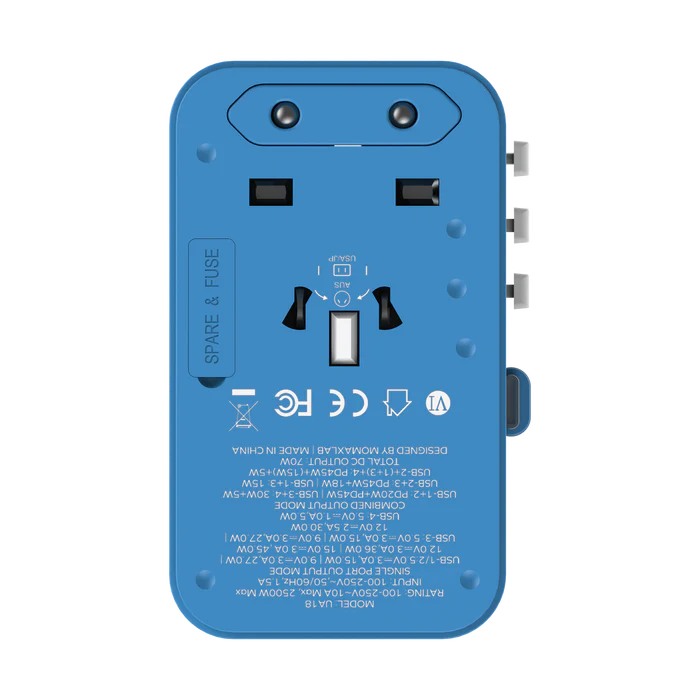 Momax 1-World+ | GaN Charger With Built-in USB-C Cable 70W + AC Travel Adapter
