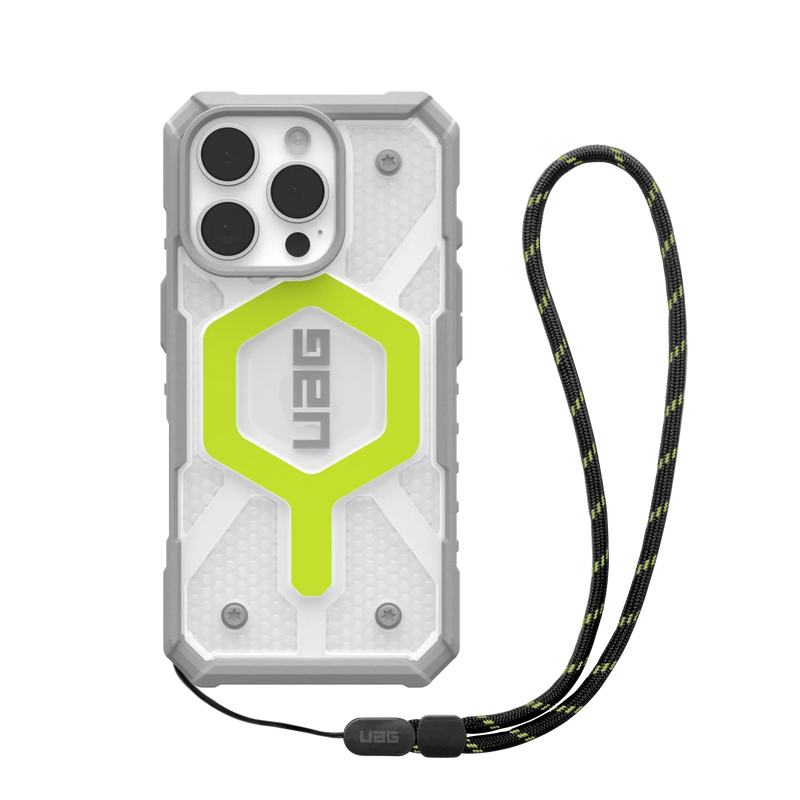 UAG iPhone 16 series Pathfinder Clear Magsafe Case Bundle - Active Neon Lanyard