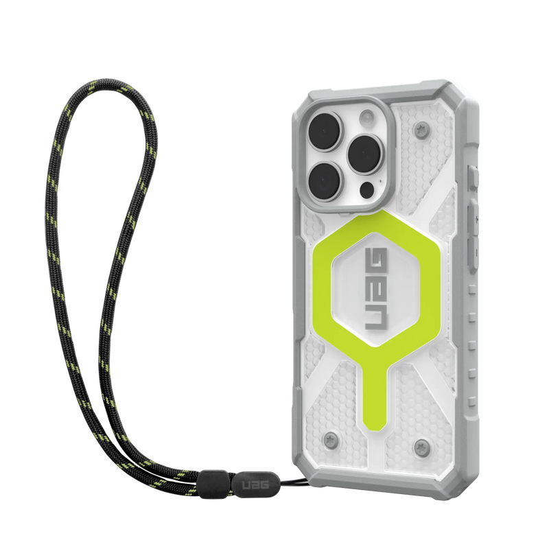 UAG iPhone 16 series Pathfinder Clear Magsafe Case Bundle - Active Neon Lanyard