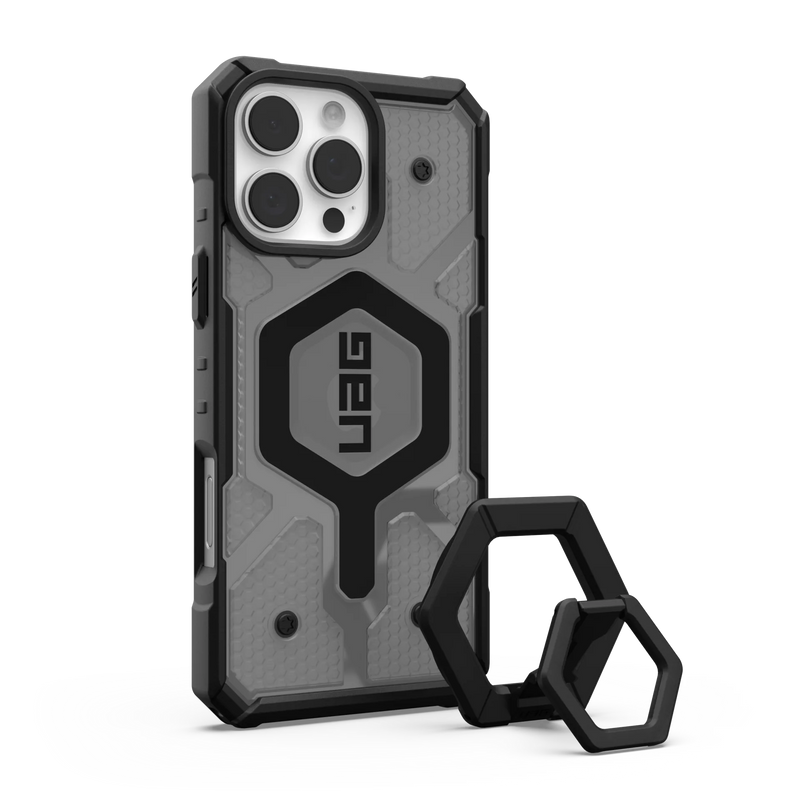 UAG iPhone 16 series Pathfinder Clear Case - Ash Case + Black Ring Stand
