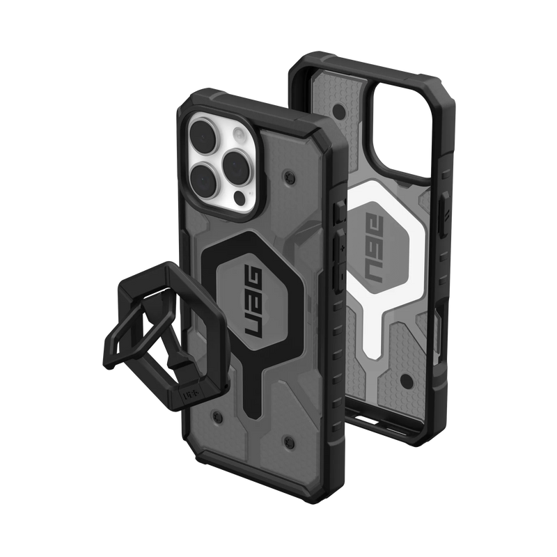 UAG iPhone 16 series Pathfinder Clear Case - Ash Case + Black Ring Stand