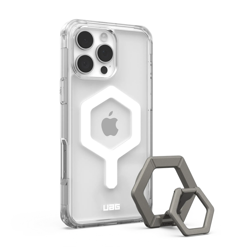 UAG iPhone 16 series Plyo Case Magsafe bundle - Ice White/ Titanium Stand