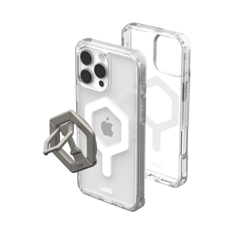 UAG iPhone 16 series Plyo Case Magsafe bundle - Ice White/ Titanium Stand
