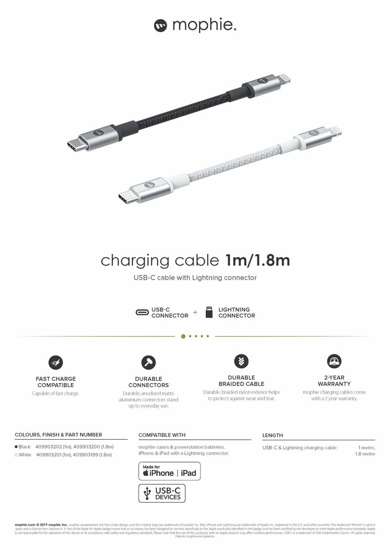 Mophie USB-C to Lightning Cable 1M - Black