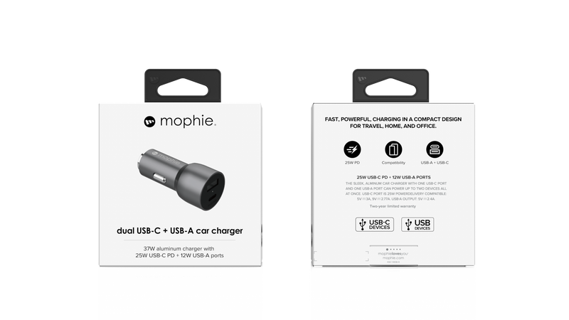 Mophie Car Charger Dual USB-C 37W - Space Grey