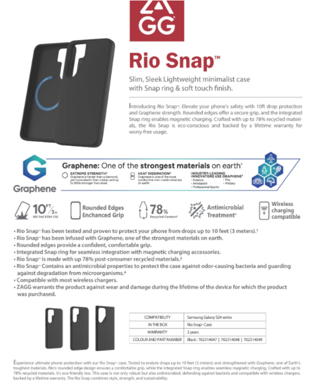 ZAGG Cases Rio Snap for Samsung Galaxy S24 Series - Black
