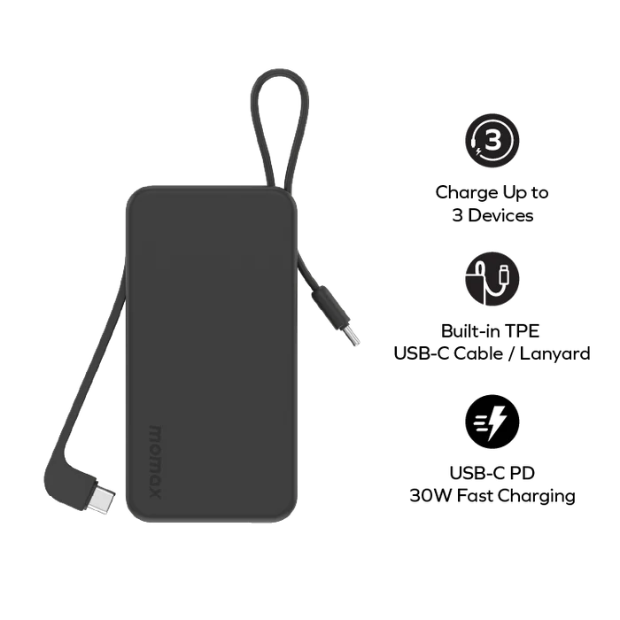 Momax 1-Power Vital+ | 10000mAh Battery Pack w/ Dual USB-C Cable