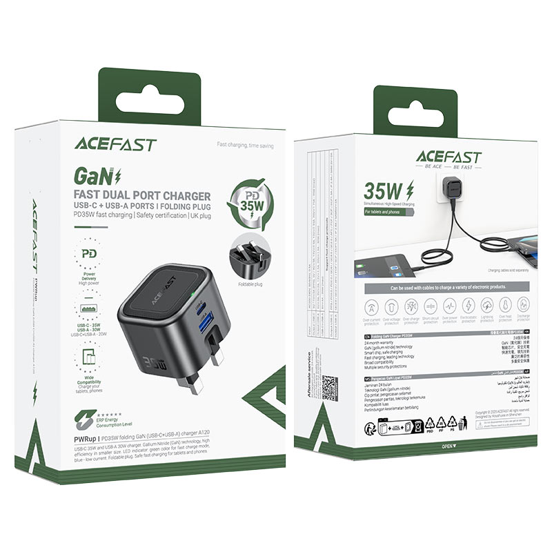 ACEFAST Fast Charge Wall Charger A120 PD35W GaN (1xUSB-C+1xUSB-A) UK