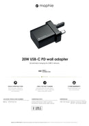 Mophie USB-C 20W PD Wall Charger - Black